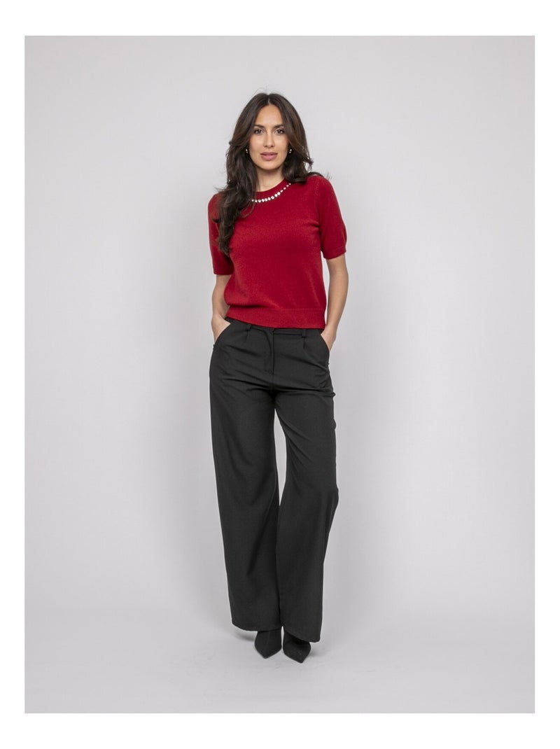 Pull a maniche corte con strass al collo KACOOPER Bordeaux - Kiabi