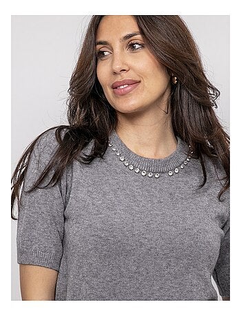 Pull a maniche corte con strass al collo KACOOPER