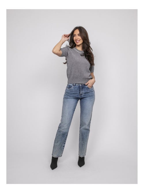 Pull a maniche corte con strass al collo KACOOPER - Kiabi