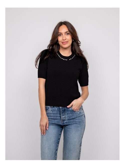 Pull a maniche corte con strass al collo KACOOPER - Kiabi