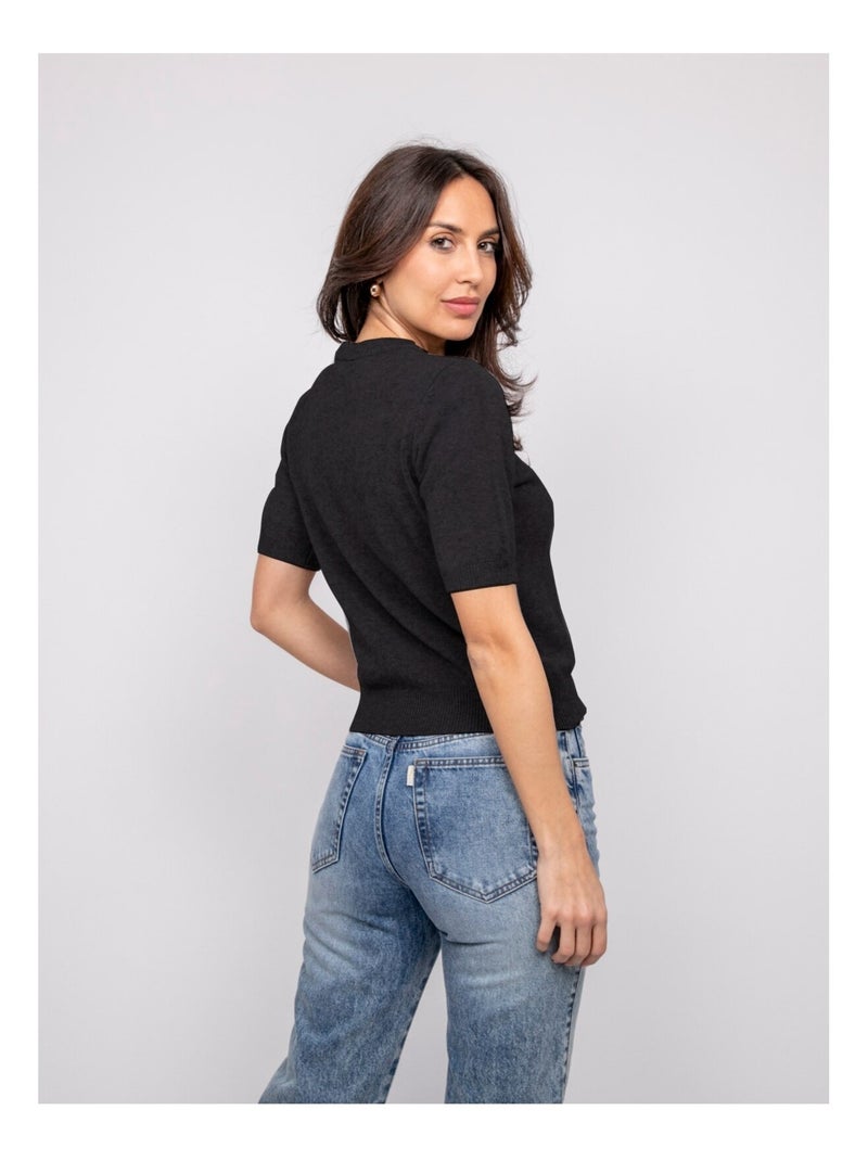 Pull a maniche corte con strass al collo KACOOPER Nero - Kiabi