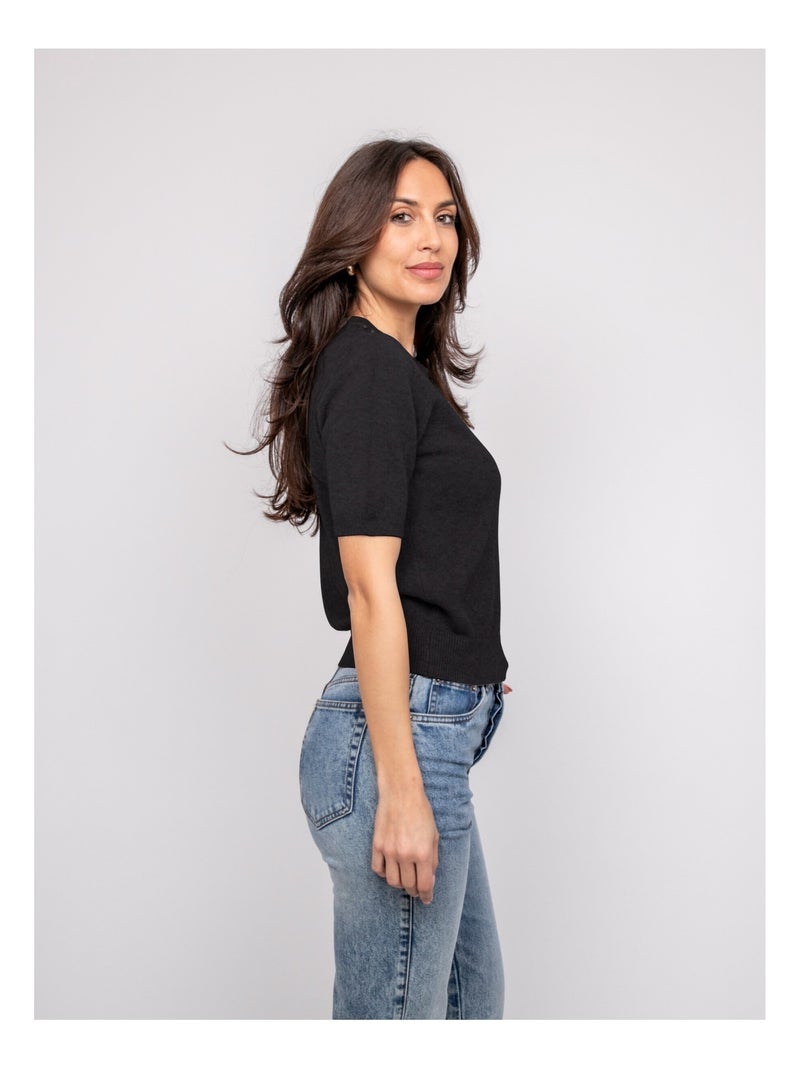 Pull a maniche corte con strass al collo KACOOPER Nero - Kiabi