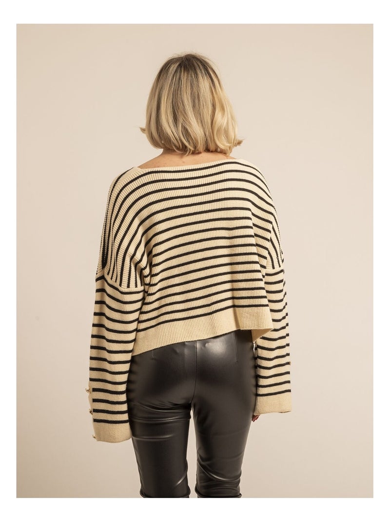Pull a righe scollo a V KAPUCINE Ecru - Kiabi
