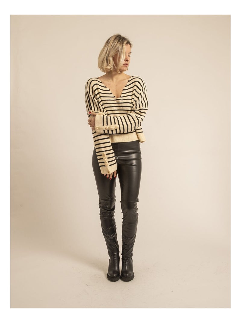 Pull a righe scollo a V KAPUCINE Ecru - Kiabi