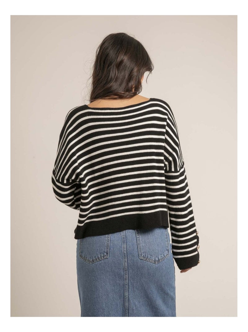Pull a righe scollo a V KAPUCINE Nero - Kiabi