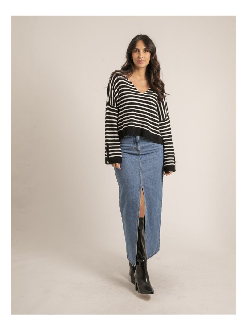 Pull a righe scollo a V KAPUCINE Nero - Kiabi
