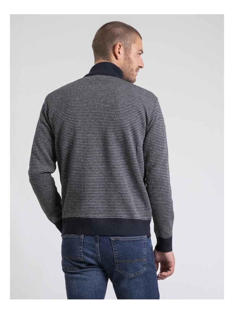 Pull col montant zippé rayures LIMEROU Blu marino - Kiabi