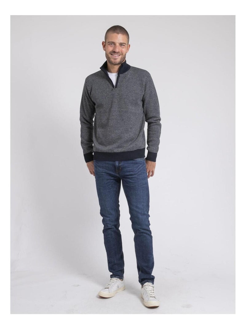 Pull col montant zippé rayures LIMEROU Blu marino - Kiabi