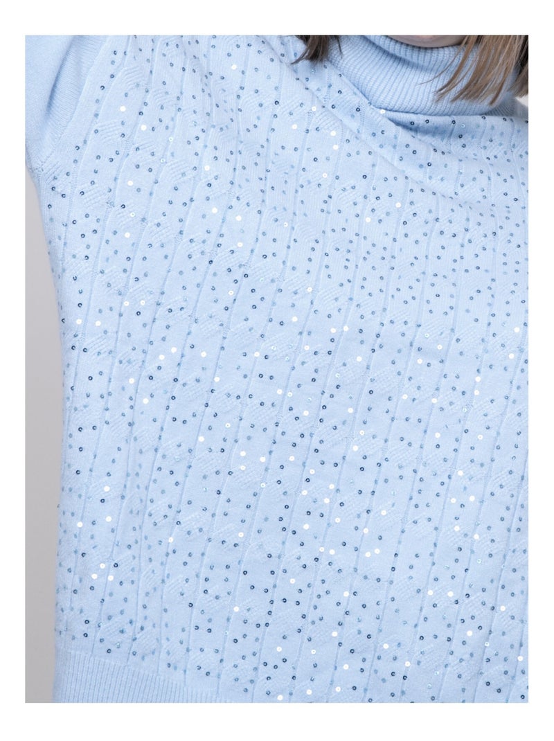 Pull col roulé a sequins KARLINE Blu cielo - Kiabi