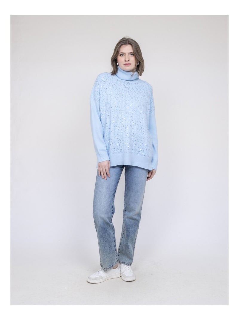 Pull col roulé a sequins KARLINE Blu cielo - Kiabi
