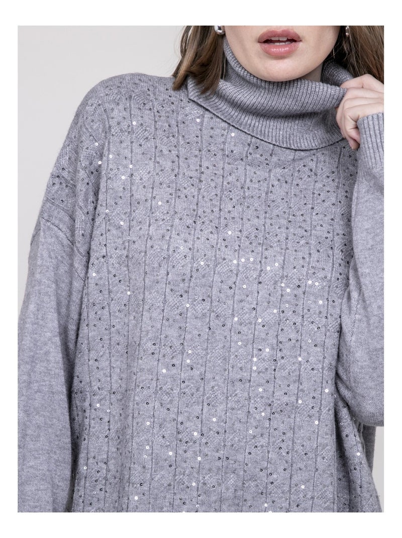Pull col roulé a sequins KARLINE Grigio - Kiabi
