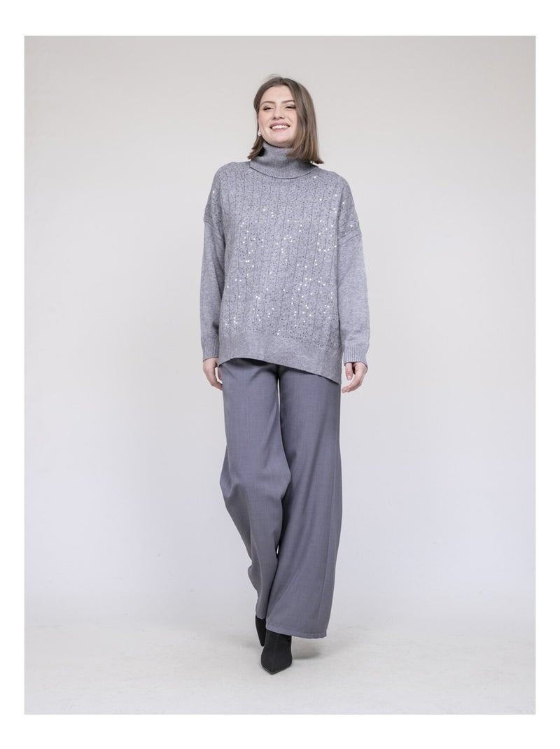 Pull col roulé a sequins KARLINE Grigio - Kiabi