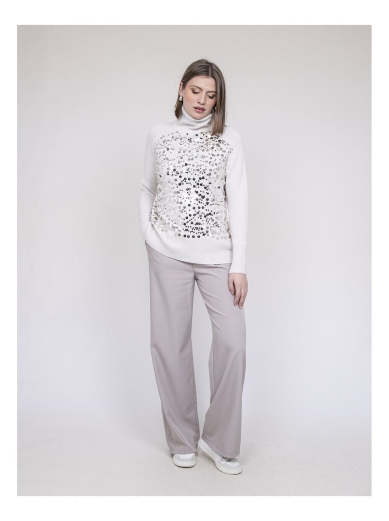 Pull col roulé a sequins KILISION Ecru - Kiabi