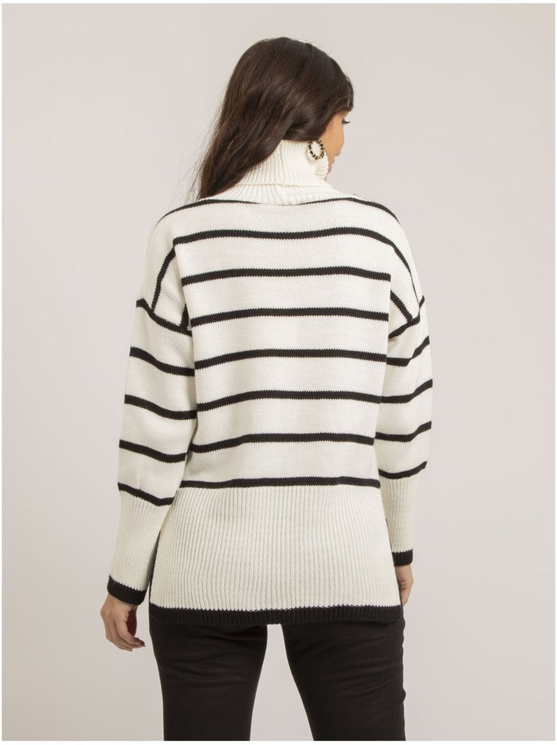Pull col roulé rayures KATLYN Bianco - Kiabi