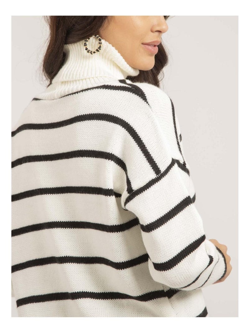 Pull col roulé rayures KATLYN Bianco - Kiabi