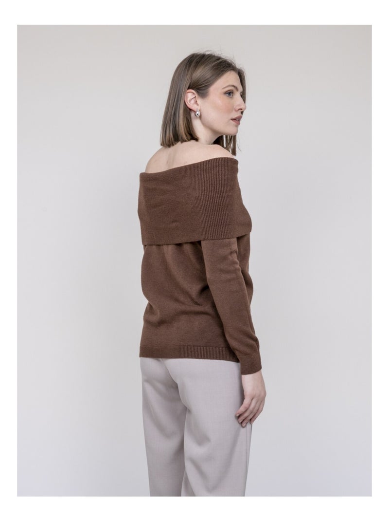 Pull colletto bardot KATARINA Marrone - Kiabi