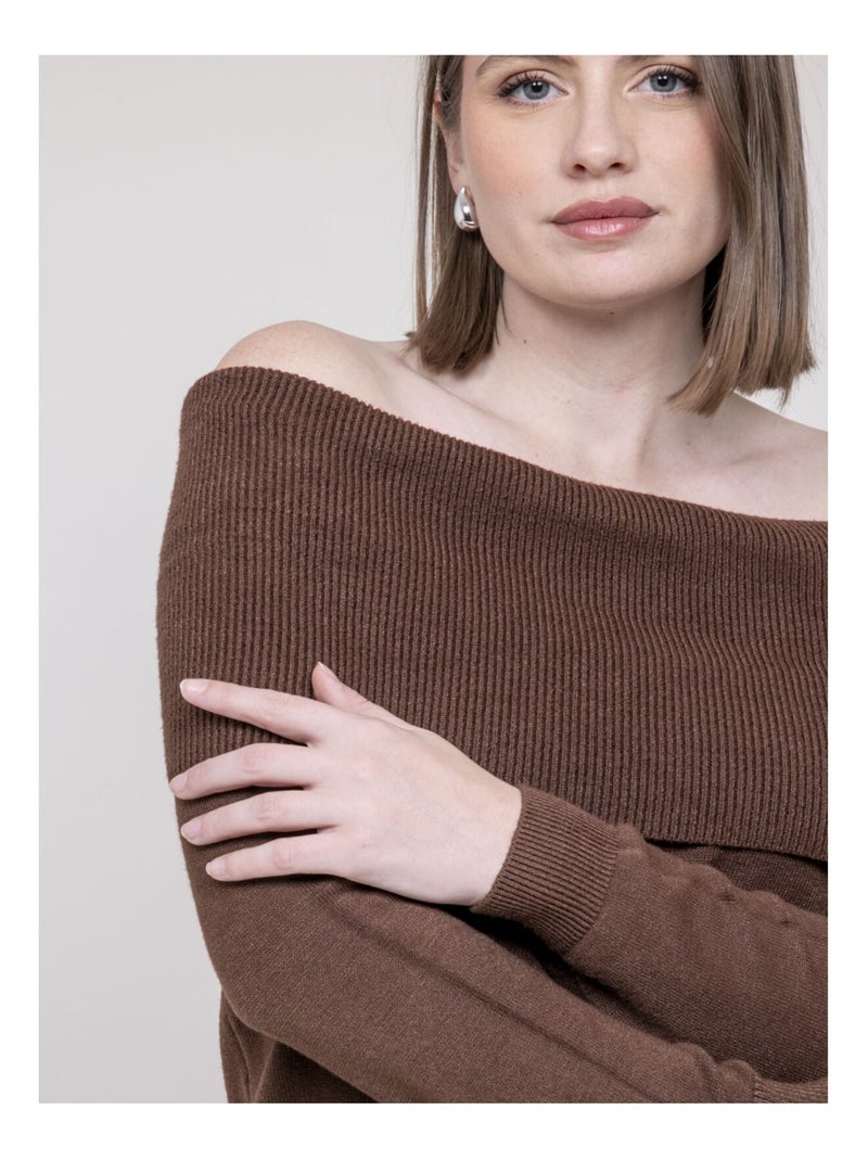 Pull colletto bardot KATARINA Marrone - Kiabi