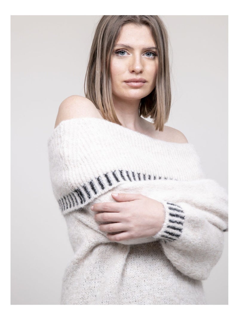 Pull colletto bardot KERVELLA Ecru - Kiabi