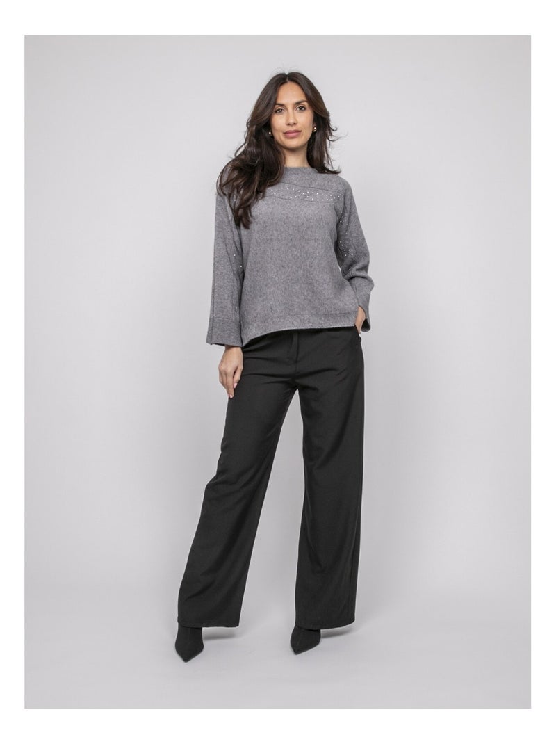 Pull collo a barca con strass KAJU Grigio - Kiabi