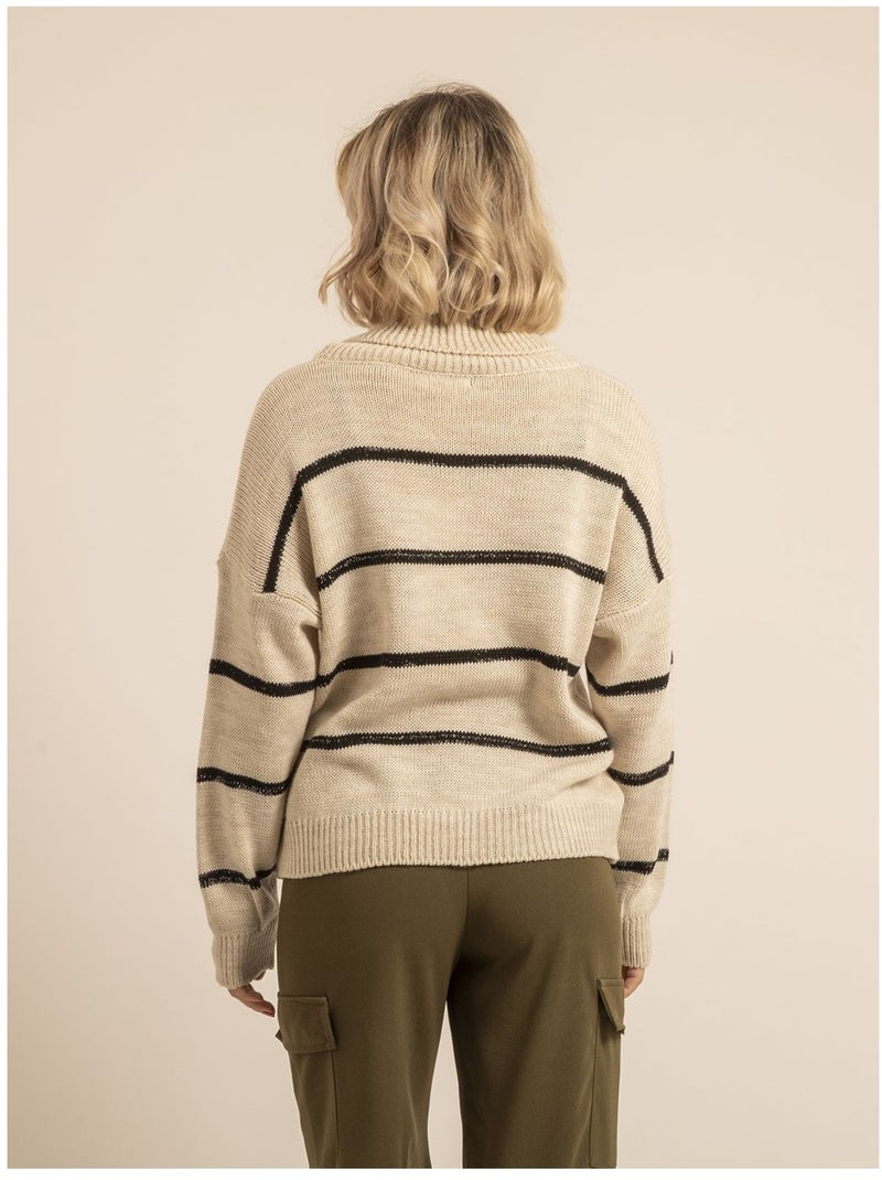 Pull collo alto a righe KAVALIE Beige - Kiabi