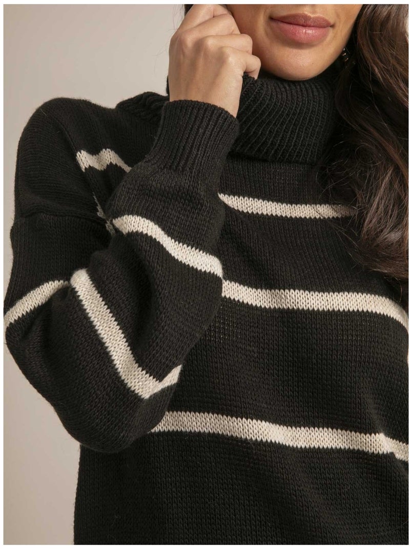 Pull collo alto a righe KAVALIE Nero - Kiabi