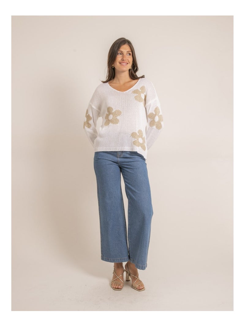 Pull con motivi lurex KALYSSA Bianco - Kiabi