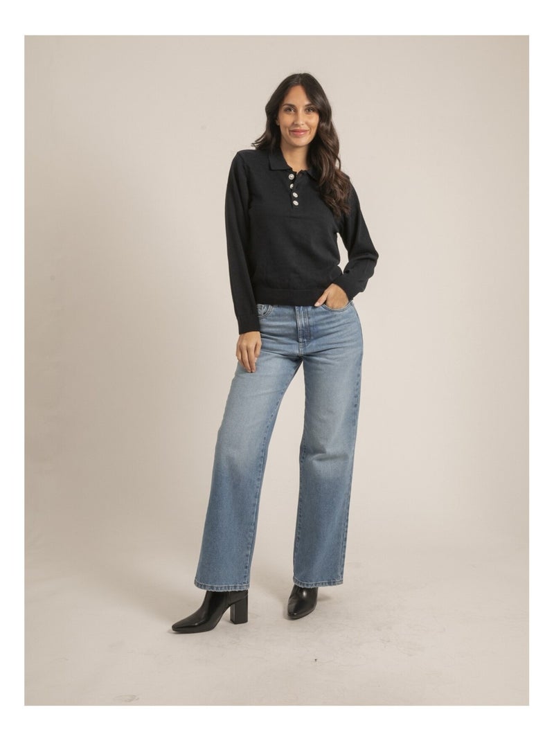 Pull fine col polo KONOR Blu marino - Kiabi