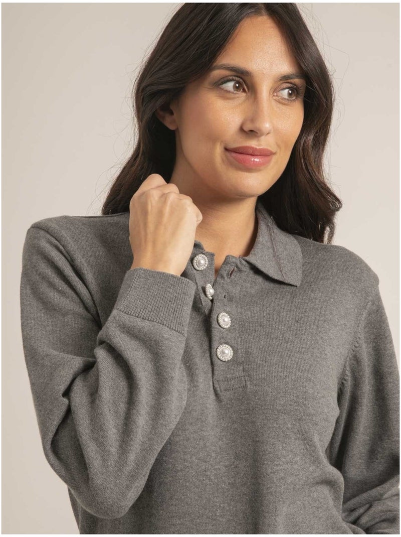 Pull fine col polo KONOR Grigio - Kiabi