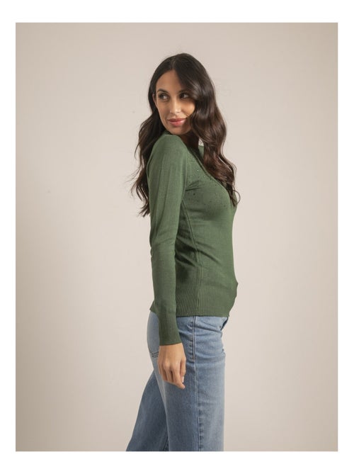 Pull fine girocollo strass KAPOLINA - Kiabi