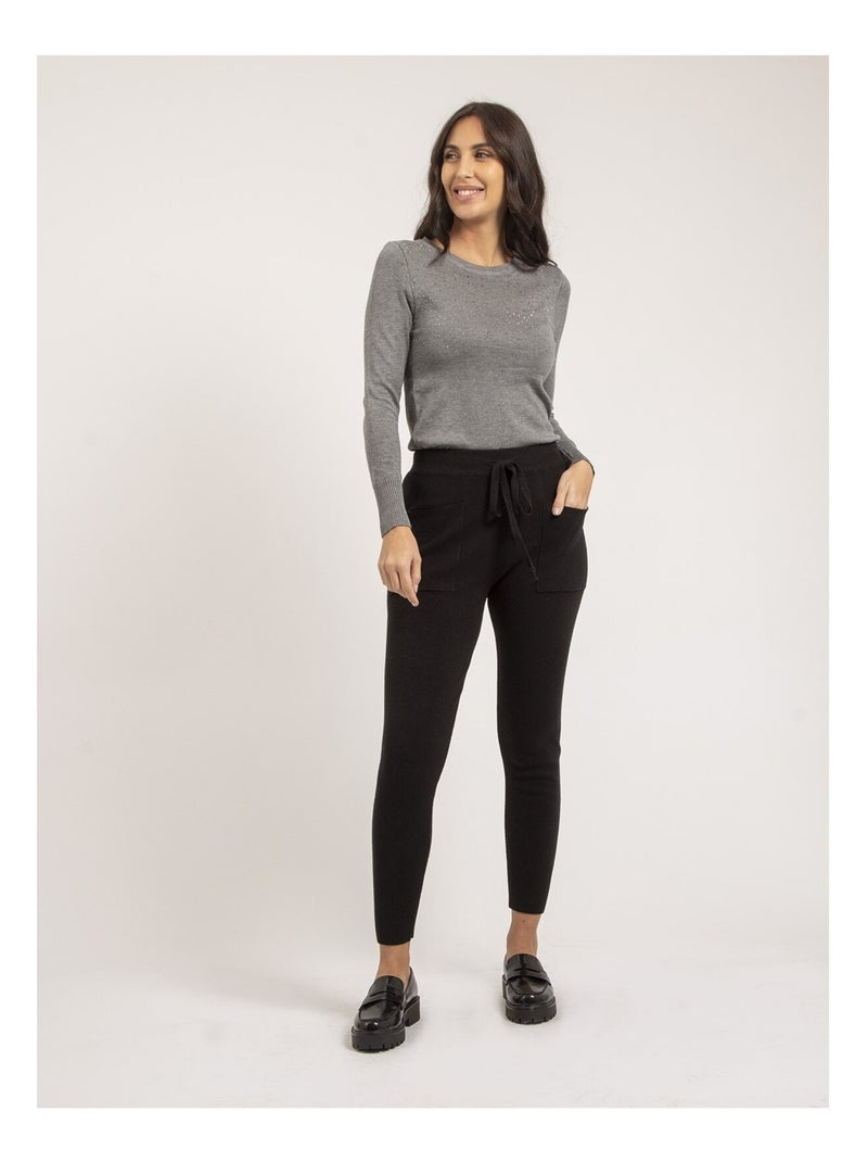 Pull fine girocollo strass KAPOLINA Grigio - Kiabi