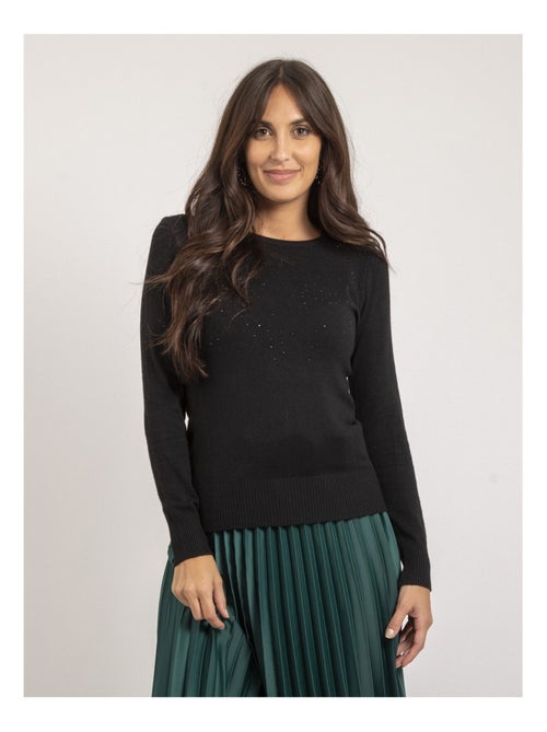 Pull fine girocollo strass KAPOLINA - Kiabi