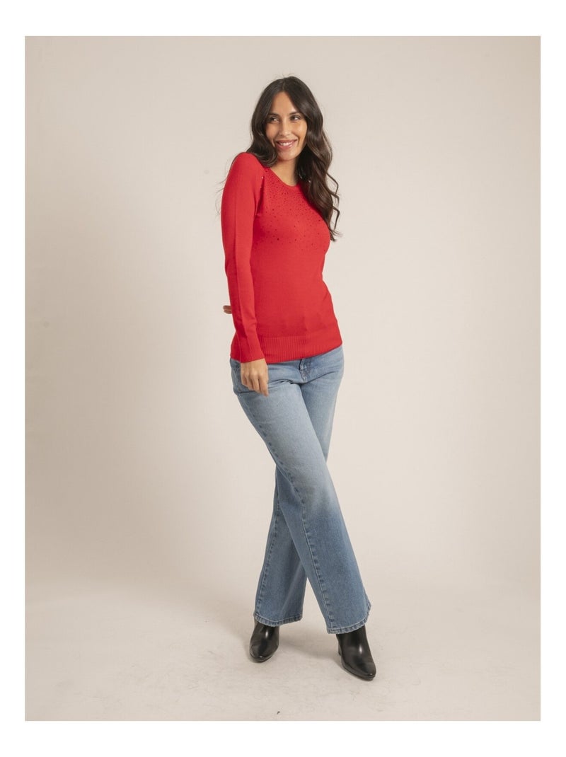 Pull fine girocollo strass KAPOLINA Rosso - Kiabi