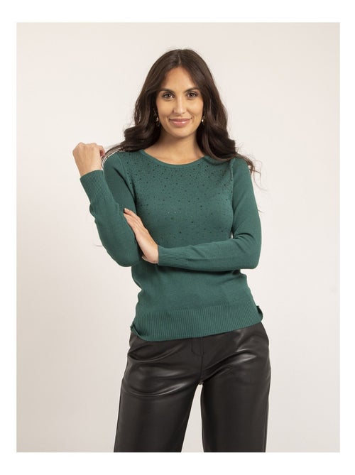 Pull fine girocollo strass KAPOLINA - Kiabi