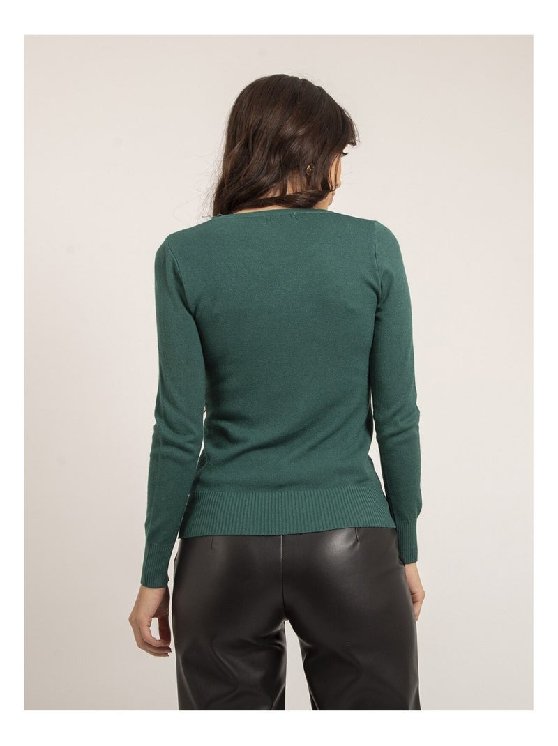 Pull fine girocollo strass KAPOLINA Verde - Kiabi
