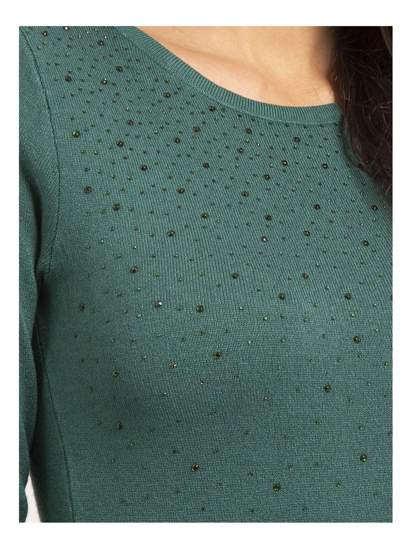Pull fine girocollo strass KAPOLINA Verde - Kiabi
