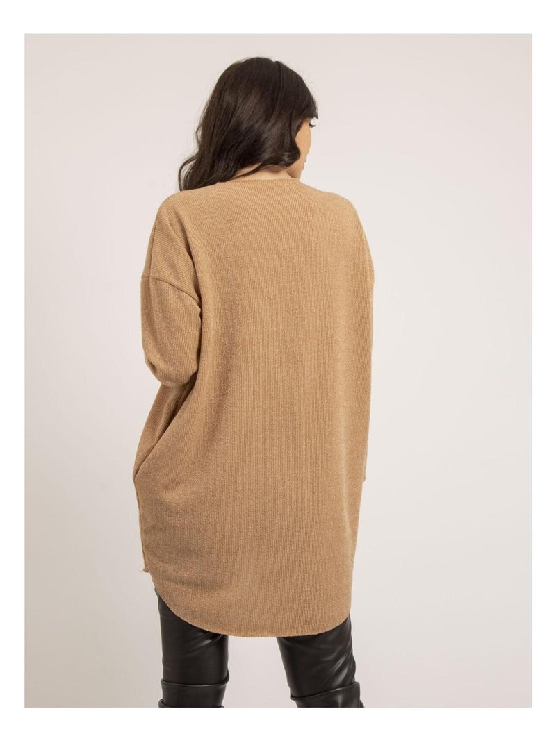 Pull fine long col V KUPRA Beige - Kiabi