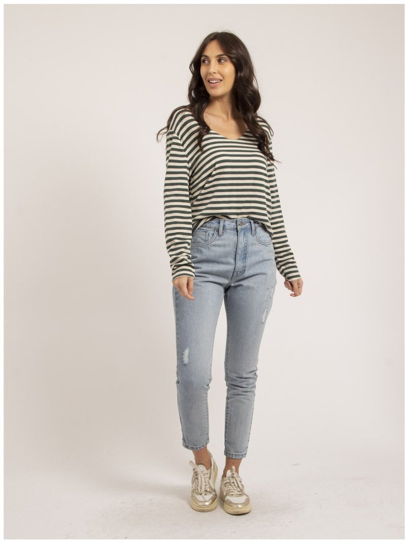 Pull fine rayures KEMILE Verde foresta - Kiabi