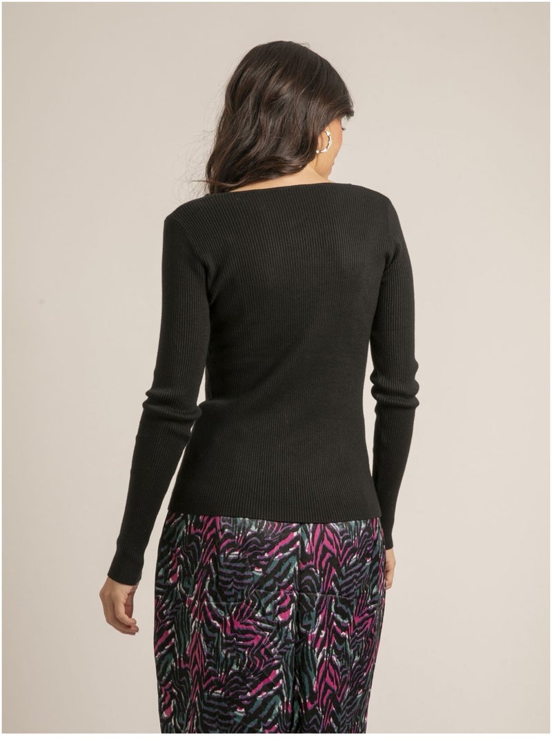 Pull fine scollo a V fantasia KARISSA Nero - Kiabi