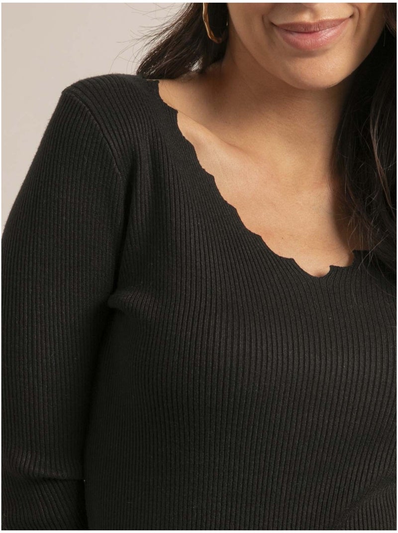 Pull fine scollo a V fantasia KARISSA Nero - Kiabi