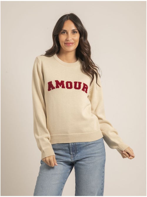 Pull girocollo pur coton message KOURI - Kiabi