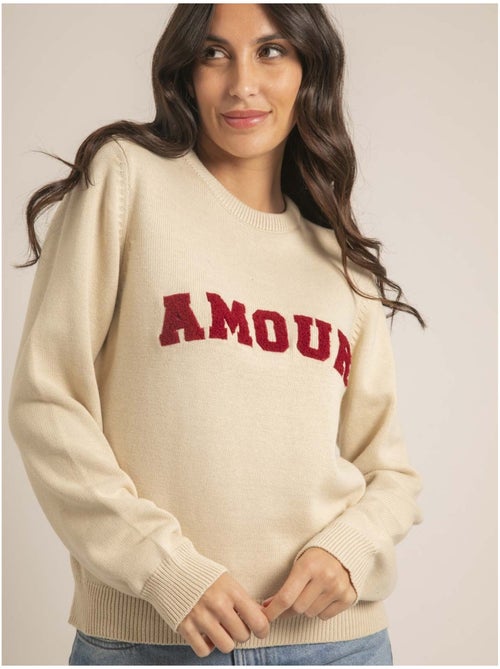 Pull girocollo pur coton message KOURI - Kiabi