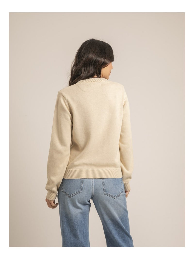 Pull girocollo pur coton message KOURI Beige - Kiabi