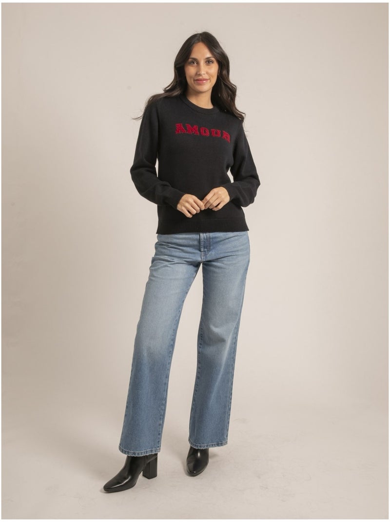 Pull girocollo pur coton message KOURI Blu marino - Kiabi