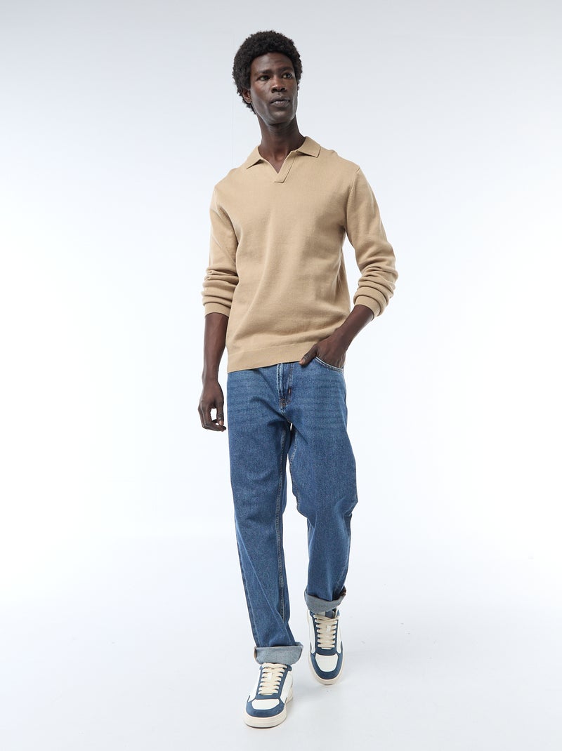 Pull in maglia con collo polo Beige - Kiabi
