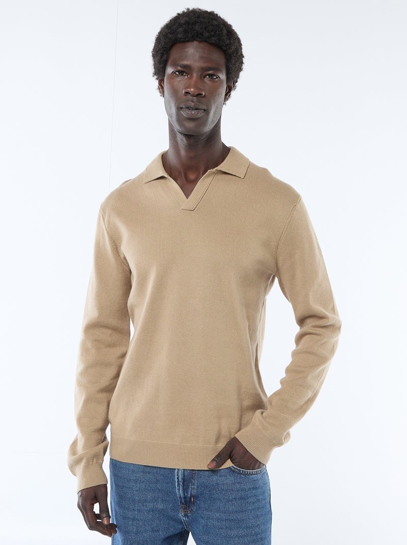 Pull in maglia con collo polo Beige - Kiabi