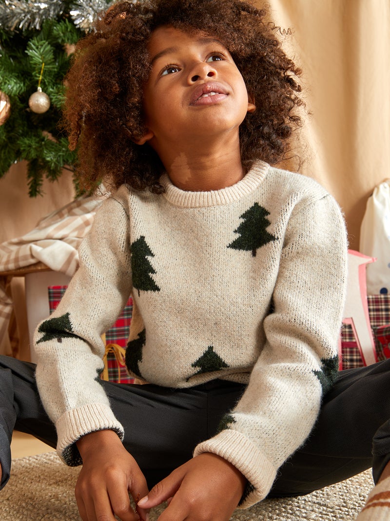 Pull jacquard con motivi alberi di Natale BEIGE - Kiabi