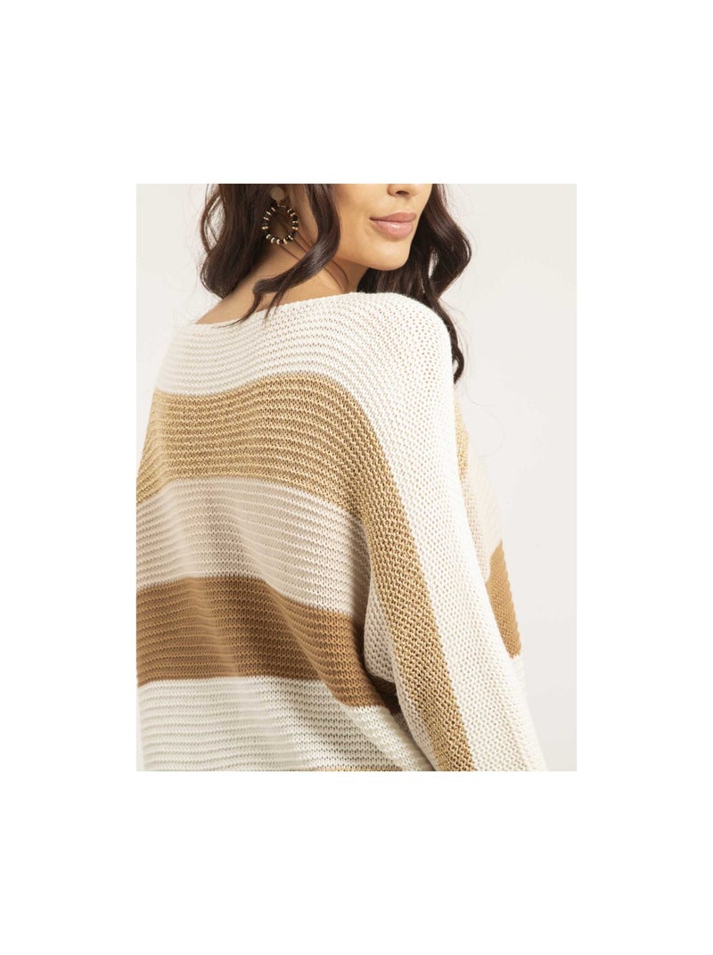 Pull léger col rond rayures KLAO Ecru - Kiabi