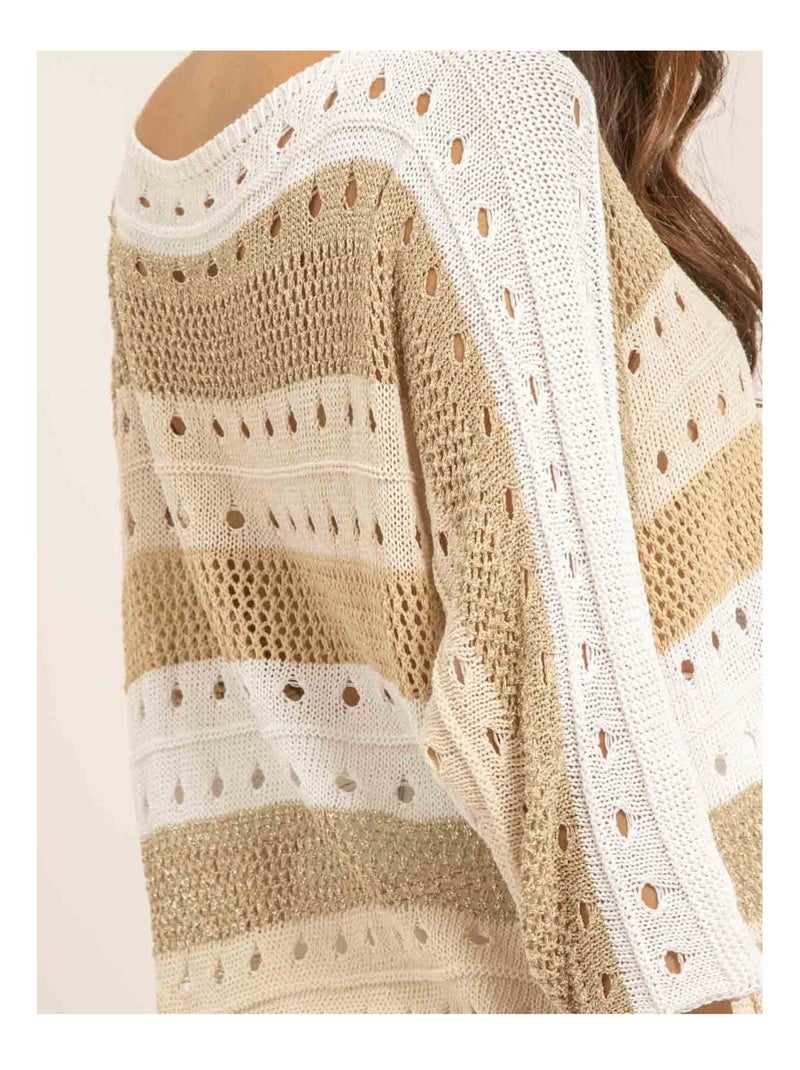 Pull léger maille ajourée KARLA Beige - Kiabi