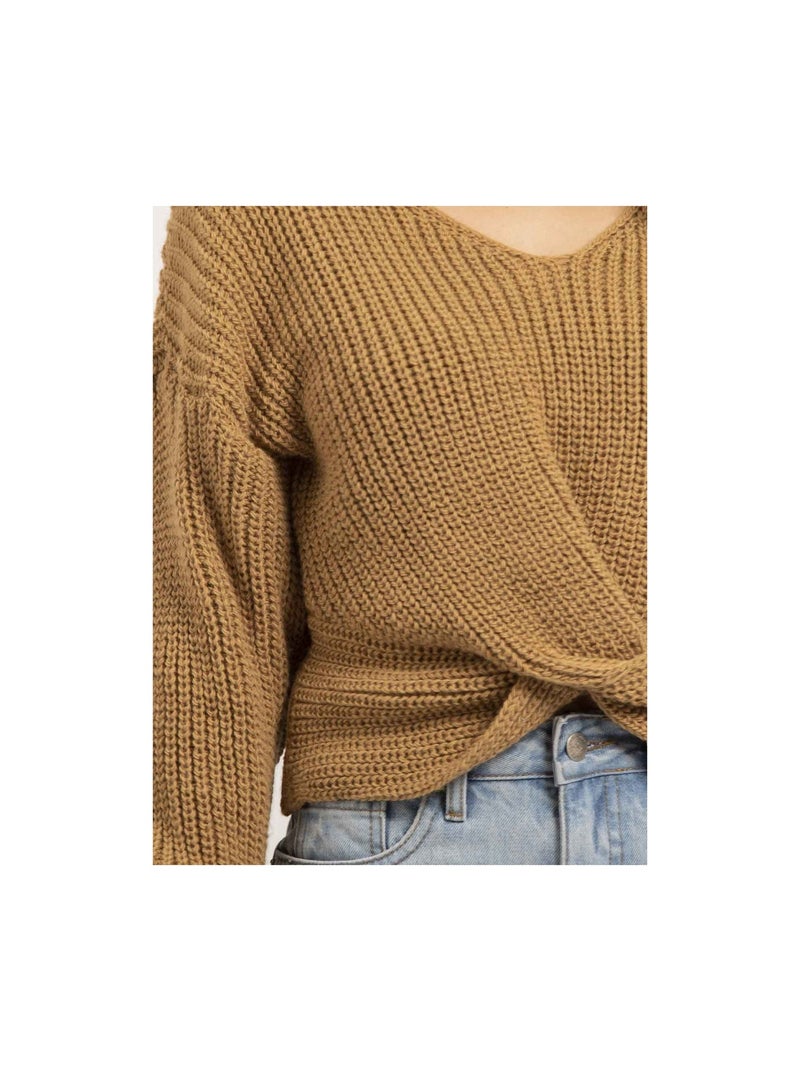 Pull scollo a V avec nœud KIRVINA Beige - Kiabi