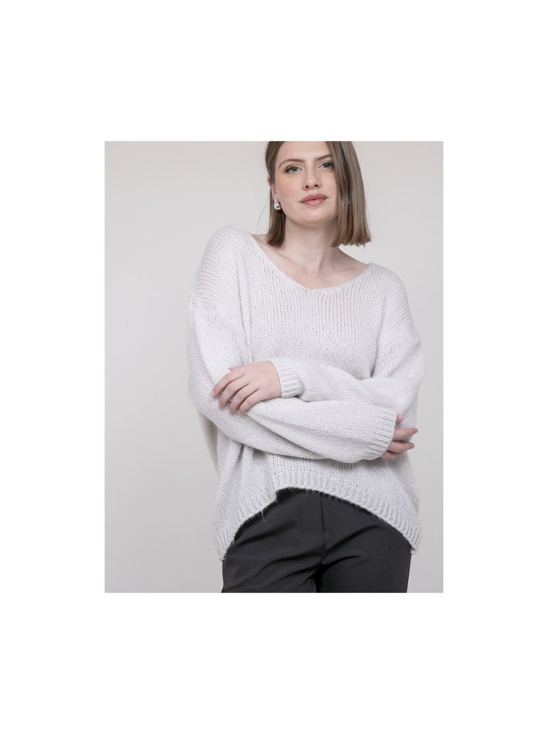 Pull scollo a V KLORIANE Ecru - Kiabi